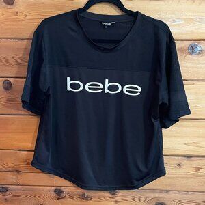 bebe sport crop football style short sleeve top Medium